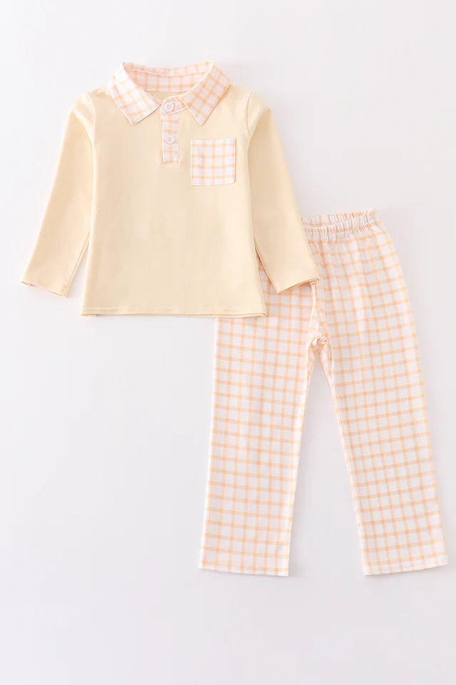 Beige Plaid Boy Pant Set