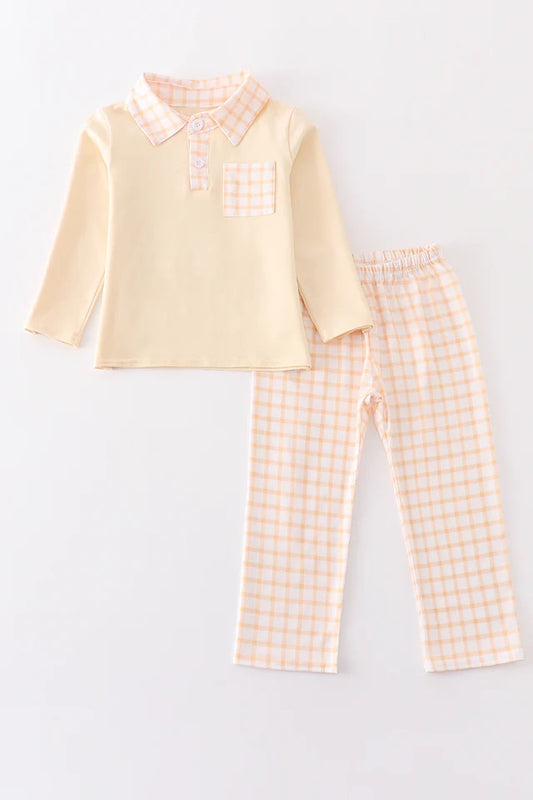 Beige Plaid Boy Pant Set