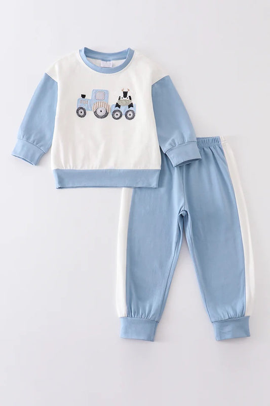 Blue Tractor Cow 2pc Set